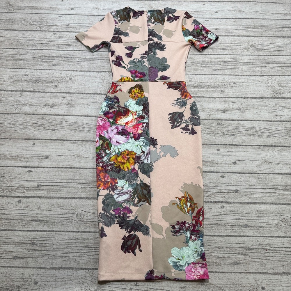 ASOS Wiggle Dress Women's 0 Pink Floral Scuba Short Sleeve Bodycon Pencil Fitted - Picture 2 of 7